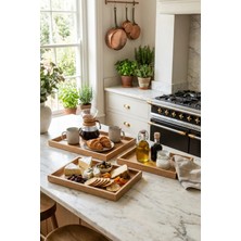 Makri Home 3’lü Ahşap Tepsi Seti, Büyük Tepsi: 40 x 30 Cm, Orta Tepsi: 35X25 Cm, Küçük Tepsi: 30X20 cm