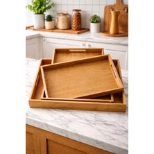 Makri Home 3'lü Dikdörtgen Bambu Tepsi Seti, Büyük: 29 x 41 Cm, Orta: 26 x 37 Cm, Küçük: 23 x 33 cm