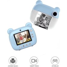 Skygo Dijital Fotoğraf Makinesi Çocuk Termal Resim Kağıt Baskılı Yazıcı Kamera Makinesi CMR14 Mavi