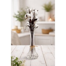 Green Deco Doğal Pamuk Çiçeği 10 Adet Tekli Dal Kuru Çiçek 30 cm Yapay Çiçek Büyük Çiçek Dalı