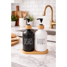 Makri Home Bambu Altlıklı Bambu Kapaklı Ikili Cam Sıvı Sabunluk & Deterjanlık Seti – 2×500 Ml- 16,5 x 9 x 21 cm