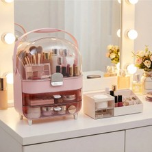 Makri Home Çok Bölmeli Şeffaf Çekmeceli Makyaj & Kozmetik Organizeri Pembe ve Ikili Çekmeceli Organizer