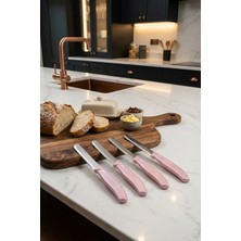 Makri Home 4'lü Ultra Keskin Tırtıklı Bıçak Seti, Pembe 22 cm %100 Garantili Paslanmaz Çelik
