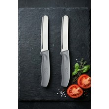 Makri Home 2'li Ultra Keskin Tırtıklı Bıçak Seti, Gri 22 cm %100 Garantili Paslanmaz Çelik