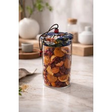 Makri Home 650 ml Borosilikat Cam Hava Geçirmez Lacivert Kumaş Kaplama Bambu Kapaklı Kavanoz,çap: 8 Cm,h: 18 cm