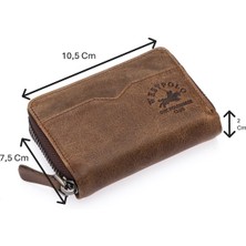 Westpolo Hakiki Eskitme Deri Fermuarlı Unisex Akordeon Kartlık - Kapuçino