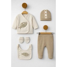 Bamoola Organik Erkek Balık Desenli 5'li Tulum Hastane Çıkışı Yenidoğan Kıyafet Mama Önlüğü