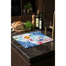 Makri Home Akdeniz Desenli Cam Kesme ve Sunum Tahtası – Temperli Cam, 25×35 cm
