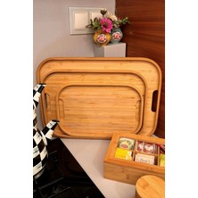 Makri Home Bambu Dikdörtgen 3'lü Tepsi Seti, Küçük Tepsi: 22X33 Cm, Orta Tepsi: 28X40 Cm, Büyük Tepsi: 33X45 cm