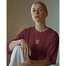 Muhtar Store Kadın Bengal Kedisi Baskılı Oversize Tişört – Minimal Bengal Cat Tasarım