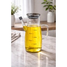 Makri Home 1000 ml Cam Yağlık Sirkelik Sürahi, 22 cm Yükseklik, 10 cm Çap, Paslanmaz Çelik Kapaklı