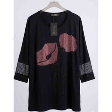 Penye Ön Taş Desenli Bluz Yarım Kol