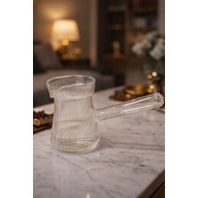Makri Home Isıya Dayanıklı Cam Cezve Çizgili 400 Ml, 10 cm Yükseklik, Cam Türk Kahvesi Cezvesi
