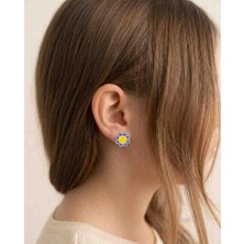 Generic Şık Tasarım 925 Ayar Gümüş Mineli Çocuk Küpe- Mor Çiçek Model.