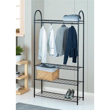 Feyza Design Şık Siyah Metal Çok Amaçlı 4 Raflı Ayaklı Askılık