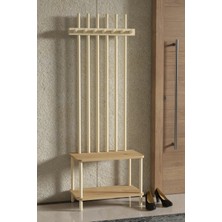 Feyza Design Iskandinav Tarzında 7ASKILI Çift Raflı Doğal Ahşap Portmanto