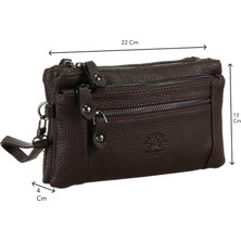 Westpolo Vegan Deri Çift Bölmeli Bilek ve El Tutamaçlı Unisex El Çantası - Kahverengi