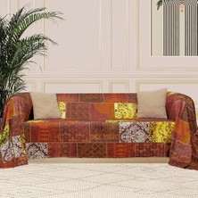 Concept Softmicro Koltuk Örtüsü | Çekyat Örtüsü | Koltuk Şalı | Etnik Desenli Patchwork Kaymaz | Kiremit 180X300 cm