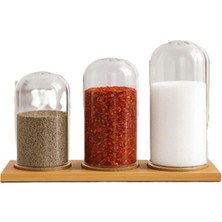 2 Adet Ckc Bambu Tepsili Borosilikat Cam Tuzluk Seti 3'lü