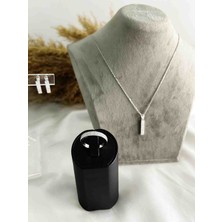 Generic 925 Ayar Gümüş Üçlü Set -  Küpe - Kolye ve Yüzük Seti Zirkon Detaylı Çizgi Model