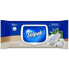 1 Adet Selpak Organik Bambu Özlü & Pamuk Özlü Islak Mendil 50'li