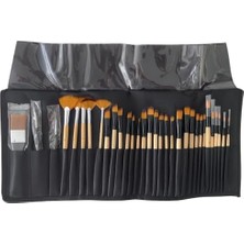 Siyah Çantalı 32 Adet Fırçadan Oluşan Sanat Seti Guaj Akrilik Yağlı Boya Sulu Boyaya Uygun Cırt Bantlı Fırça Bölmeli Çantalı