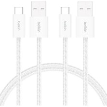 2'li Örgülü Usb-A - Usb-C Kablo, 1,5 M, 15 W, Yumuşak, Esnek ve Hızlı Şarj Kablosu, 17 ve 16 Serisi, Galaxy S25, 10, iPad Pro ve Daha Fazlasıyla Uyumlu, Beyaz