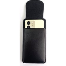 Kemere Takılan Lüks Deri Telefon Kılıfı, Mıknatıslı, 17X8 Cm, Siyah