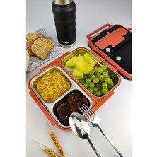 Bölmeli Çelik Hazneli Yemek Kabı 25 cm Turuncu - YK1392