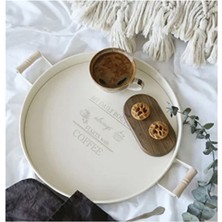 5 Adet Royal Gross Ahşap Kulplu Metal Tepsi 37 cm