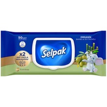 1 Adet Selpak Organik Bambu & Zeytinyağlı Özlü Islak Mendil 50'li
