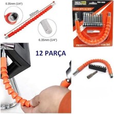12 Parça Esnek Spiral Tornavida Uç Seti – 300 mm Manyetik Uzatma Aparatı, Dar Alan Ulaşım Aleti, 1/4” Hex Uç Adaptörü ile