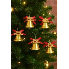 9 Adet Lüx Kırmızı Kurdelalı Yılbaşı Merry Christmas Çan Süs 5cm Yılbaşı Ağacı Süsleri