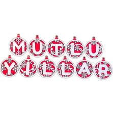 Mutlu Yıllar Yazılı Ahşap Yılbaşı Ağaç Süsü - Kırmızı Beyaz Ipli, PRA-11857399-3958