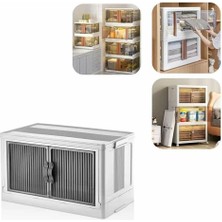 4 Katlı Katlanabilir Portatif Dolap (Beyaz-Gri) | Kapaklı, Ayarlanabilir Plastik Çok Amaçlı Saklama Rafı | Banyo, Çocuk Odası ve Mutfak Düzenleyici (4 Boy Seçeneği) (Tekli Kasa - Beyaz)