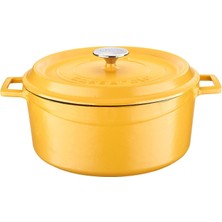 Spring Serisi - Döküm Tencere, Yuvarlak, 28 Cm, Mat, Parlak Siyah Taban, Sarı