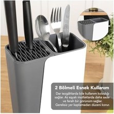 Ayarlanabilir Sürgülü Kaşıklık Bıçaklık Organizer,2-3 Bölmeli Tezgah Üstü Stand (Gri)