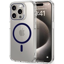iphone 15 Pro Max Için Serisi ile Uyumlu Kesinlikle Sararmayan Ultra Şeffaf Kristal Berraklığında Akrilik Sert Kılıf Metal Tuşlar ve Güçlü Manyetik Kılıf (Mavi)