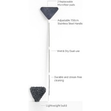 Üçgen Duvar Yüzey Temizlik Mopu, Boyu Ayarlanabilir, 2’li Bezli, 150 cm Sap, Özel Mikrofiber Bez, Dalga Izi Bırakmaz, Islak Kuru Kullanım, Dayanıklı, Pratik Temizlik Aleti