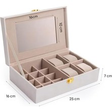 Bej Kadife Mücevher Organizer Takı Kutusu Düzenleyici | Aynalı, Bölmeli, Şık Takı Saklama Kutusu, Kadife Kaplama 25×16×7 cm