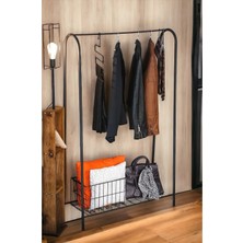 Feyza Design Çok Amaçlı Siyah Metal Ayaklı Elbise Askısı ve Portmanto