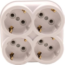 Dörtlü Topraklı Priz Duvar Tipi Çoklayıcı Fiş, Beyaz Renk, 16A 250 Volt,de-Pa