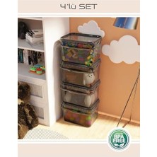15 Litre 4'lü Oyuncak Düzenleme Kutusu - Renkli Çok Amaçlı Istiflenebilir Organizer