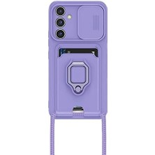 Galaxy A14 Kılıf Ipli Lens Sürgülü Yüzüklü Kartvizitli Silikon Zuma