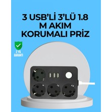 Marsilyan 3 USB Çıkışlı 4’lü Akıllı Priz 2500W 2 Metre Kablo