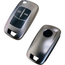 Marsilyan Opel Corsa D Astra H Vectra C Zafira B Uyumlu Suustalı Silikon Oto Anahtar Kumanda Kabı Kılıf Gri