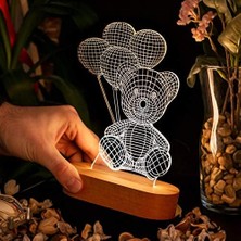 Balon Tutan Sevimli Ayıcık 3 Boyutlu LED Lamba USB Bağlantılı Sarı Işık