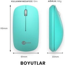 WS214 Kablosuz 1200DPI 3 Tuşlu Sağ ve Sol Elle Kullanıma Uygun 10M Kullanım Mesafesi Yüksek Hızlı Kaydırma Uzun Pil Ömrü Ios Uyumlu Kompakt Optik Izleme Mouse Turkuaz