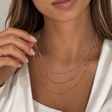 Sjour 3lü Birleşik Dorika Toplu Kadın Kolye 14k Kaplamalı Havuza, Denize Dayanıklı Renkli 3 Yıl Garantili