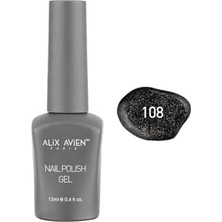 Gold Işıltılı Siyah Kalıcı Oje 108-YOĞUN Renk Veren Jel Oje 12 Ml-Nail Uv Gel Polish 108